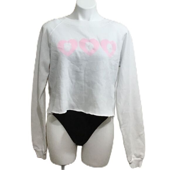 Wildfox White Oversized Cropped Raw Hem Sweatshirt New Size XS - Picture 1 of 10